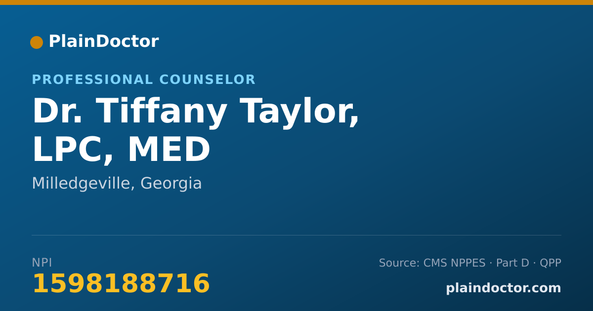 Shareable card for Tiffany Taylor, LPC, MED - Professional Counselor, Milledgeville, GA