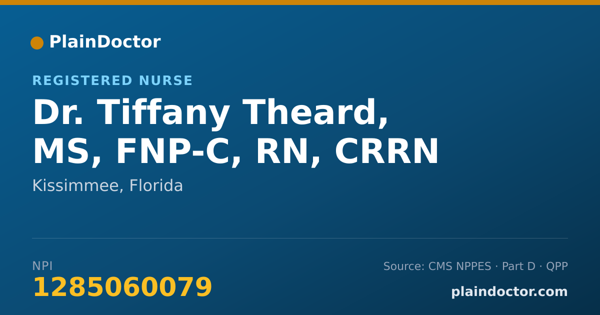 Shareable card for Tiffany Theard, MS, FNP-C, RN, CRRN - Registered Nurse, Kissimmee, FL