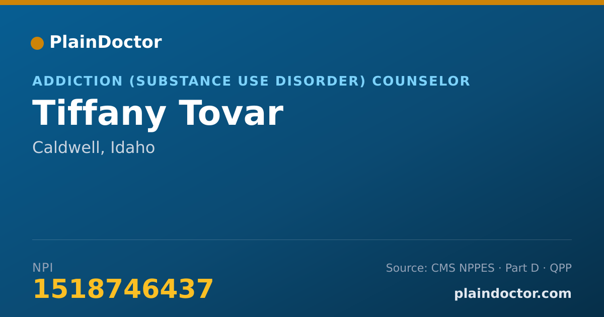 Shareable card for Tiffany Tovar - Addiction (Substance Use Disorder) Counselor, Caldwell, ID