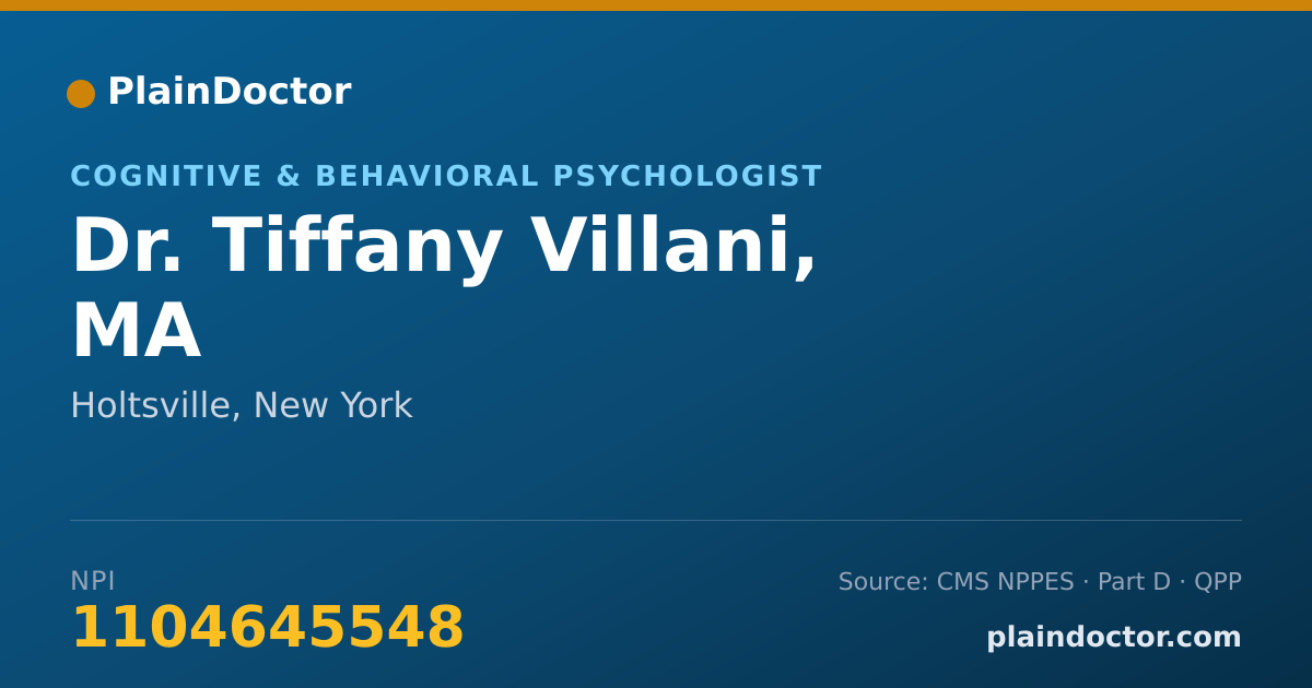 Shareable card for Tiffany Villani, MA - Cognitive & Behavioral Psychologist, Holtsville, NY