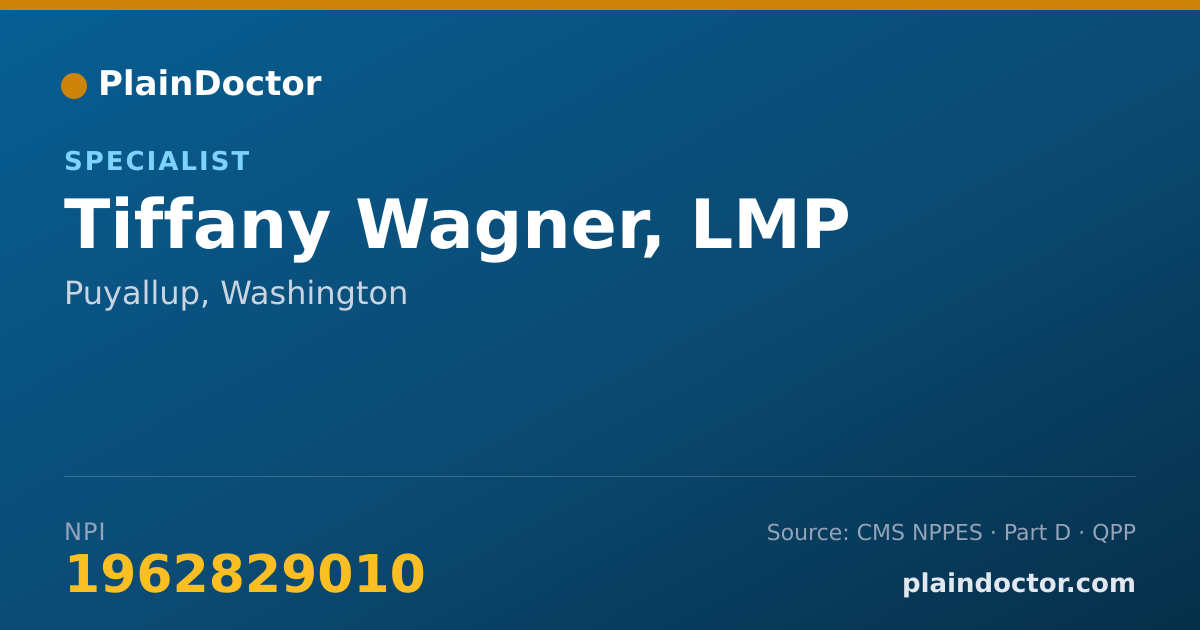 Shareable card for Tiffany Wagner, LMP - Specialist, Puyallup, WA
