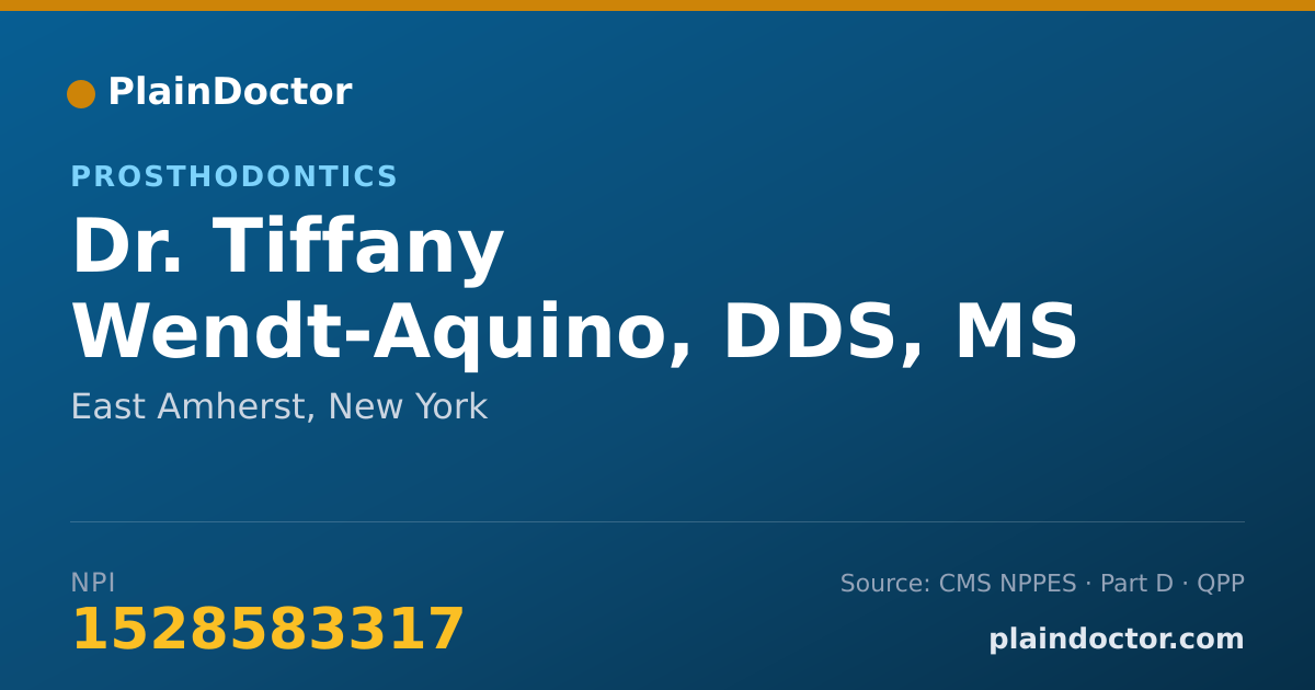 Shareable card for Tiffany Wendt-Aquino, DDS, MS - Prosthodontics, East Amherst, NY
