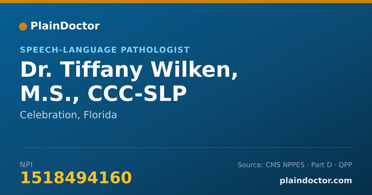 Shareable card for Tiffany Wilken, M.S., CCC-SLP - Speech-Language Pathologist, Celebration, FL