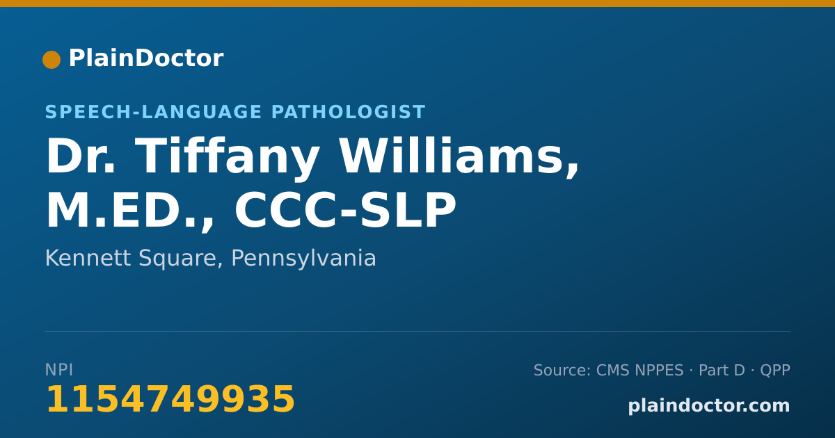 Shareable card for Tiffany Williams, M.ED., CCC-SLP - Speech-Language Pathologist, Kennett Square, PA