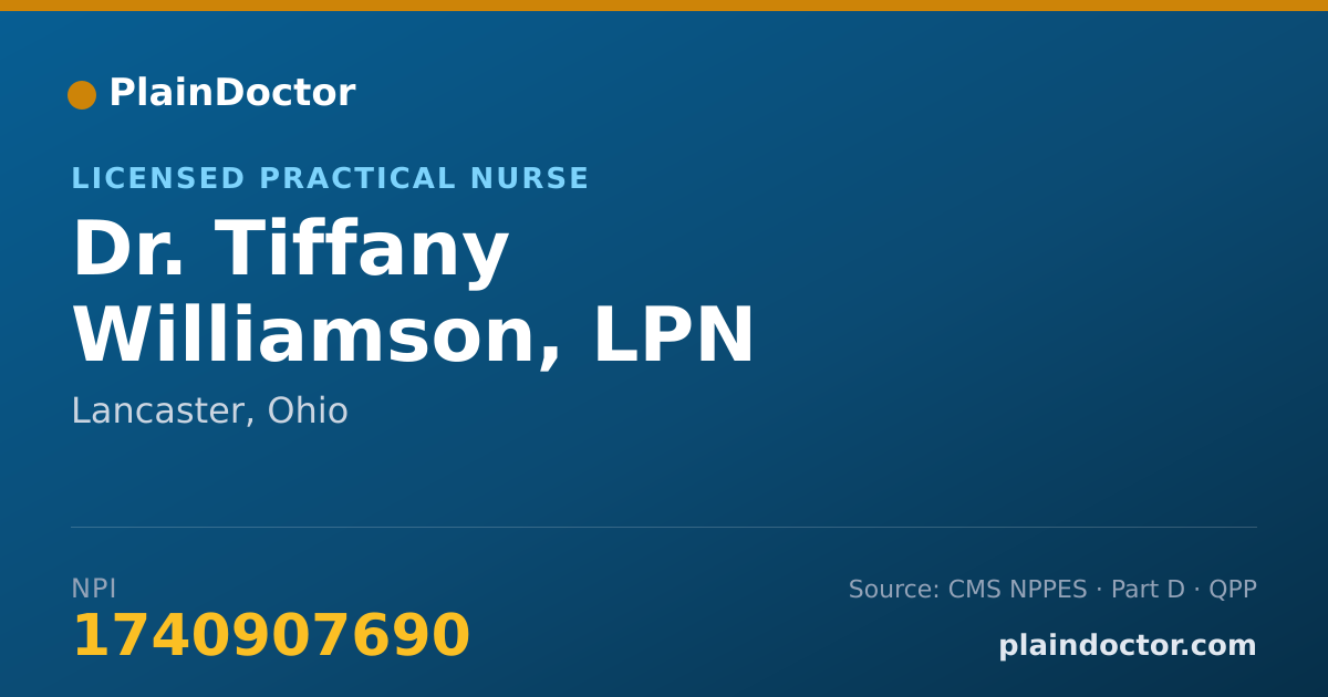 Shareable card for Tiffany Williamson, LPN - Licensed Practical Nurse, Lancaster, OH