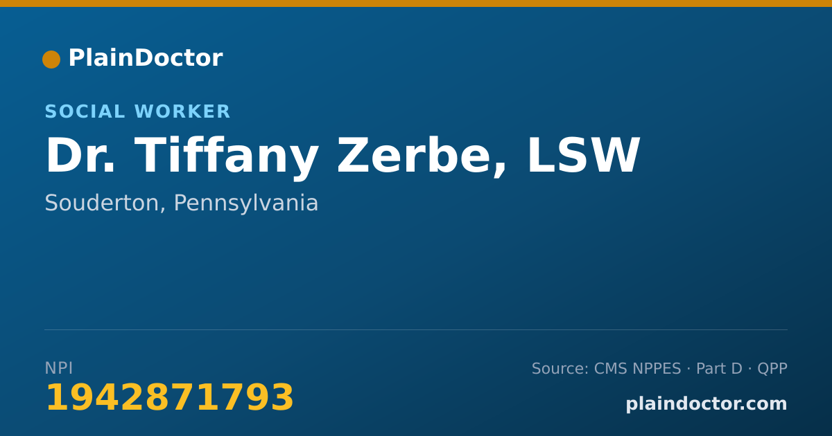 Shareable card for Tiffany Zerbe, LSW - Social Worker, Souderton, PA