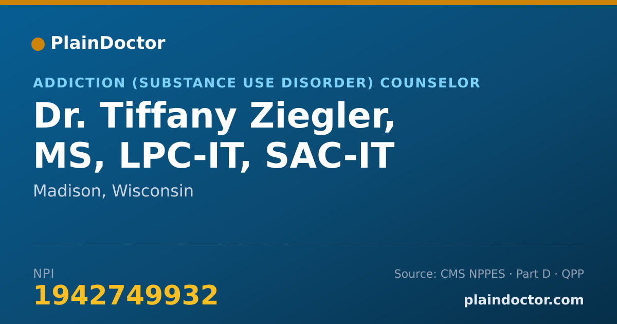 Shareable card for Tiffany Ziegler, MS, LPC-IT, SAC-IT - Addiction (Substance Use Disorder) Counselor, Madison, WI