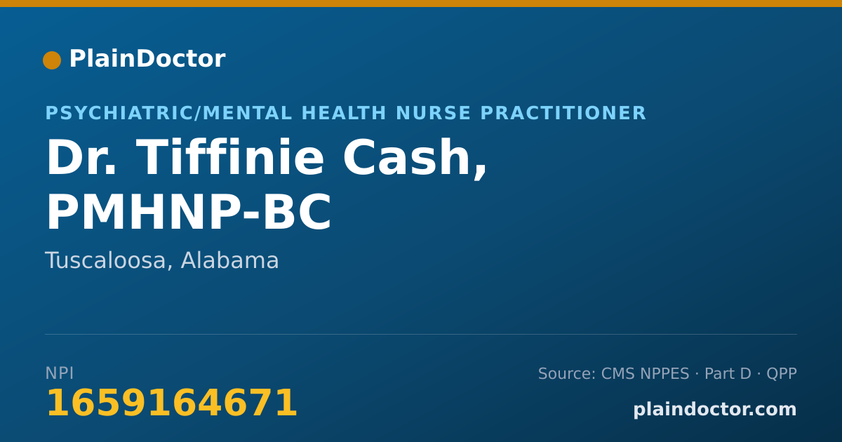 Shareable card for Tiffinie Cash, PMHNP-BC - Psychiatric/Mental Health Nurse Practitioner, Tuscaloosa, AL