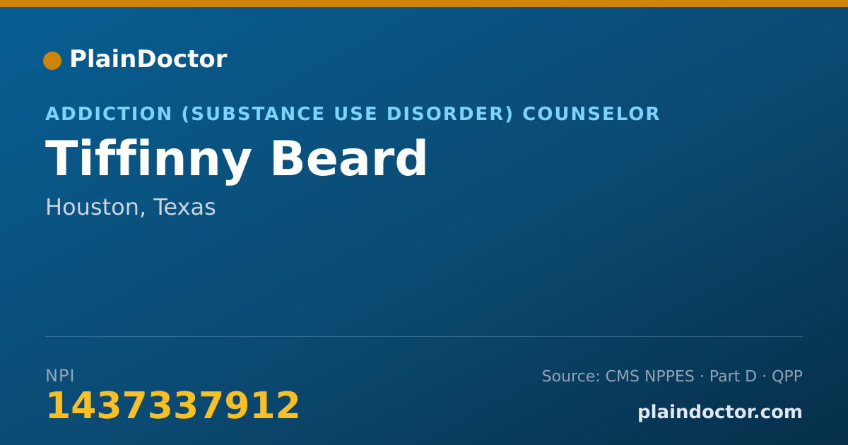 Shareable card for Tiffinny Beard - Addiction (Substance Use Disorder) Counselor, Houston, TX