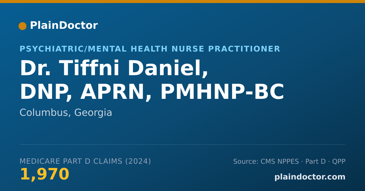 Shareable card for Tiffni Daniel, DNP, APRN, PMHNP-BC - Psychiatric/Mental Health Nurse Practitioner, Columbus, GA
