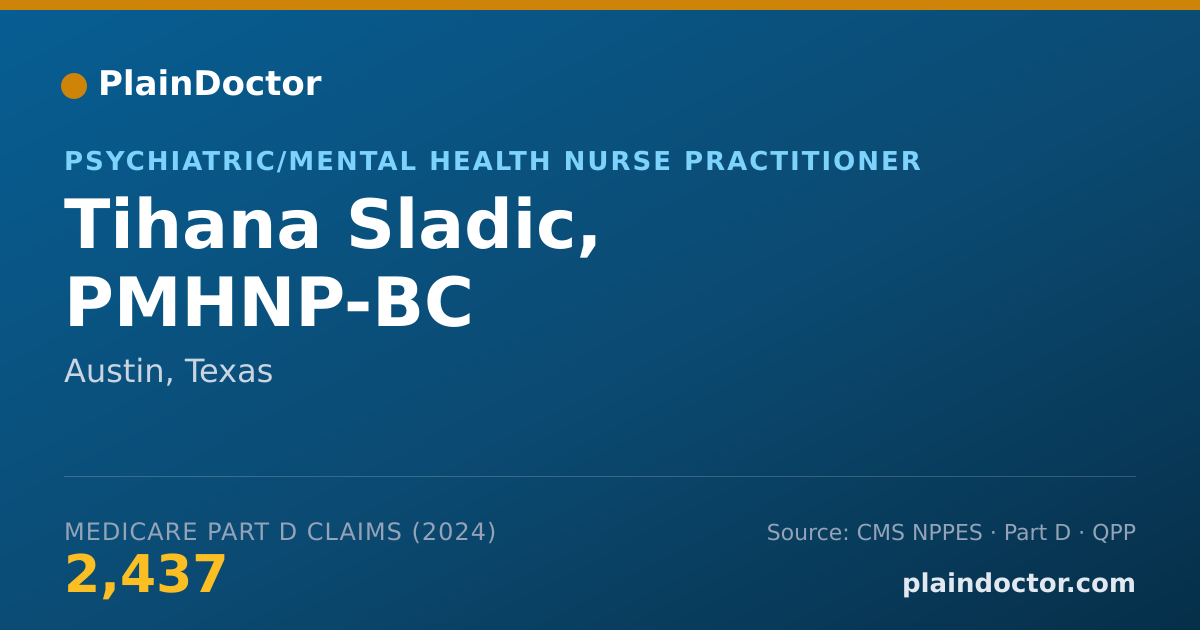 Shareable card for Tihana Sladic, PMHNP-BC - Psychiatric/Mental Health Nurse Practitioner, Austin, TX