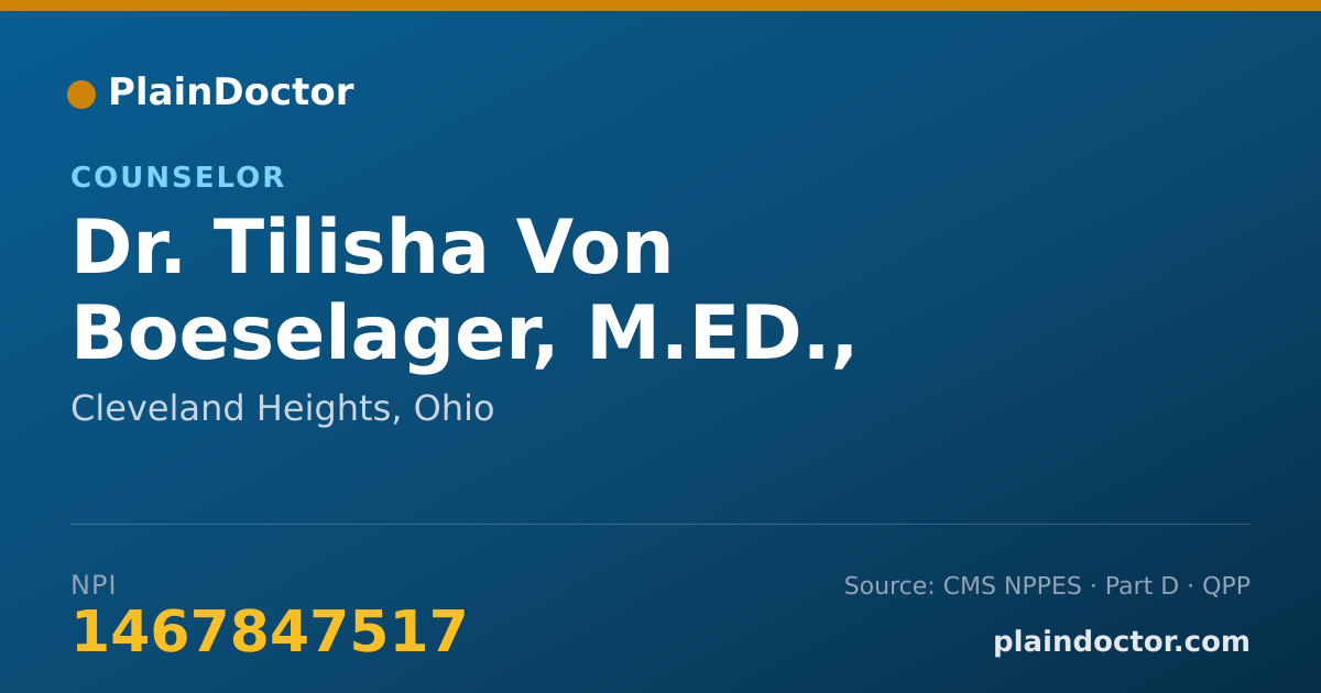 Shareable card for Tilisha Von Boeselager, M.ED., LPCC-S - Counselor, Cleveland Heights, OH
