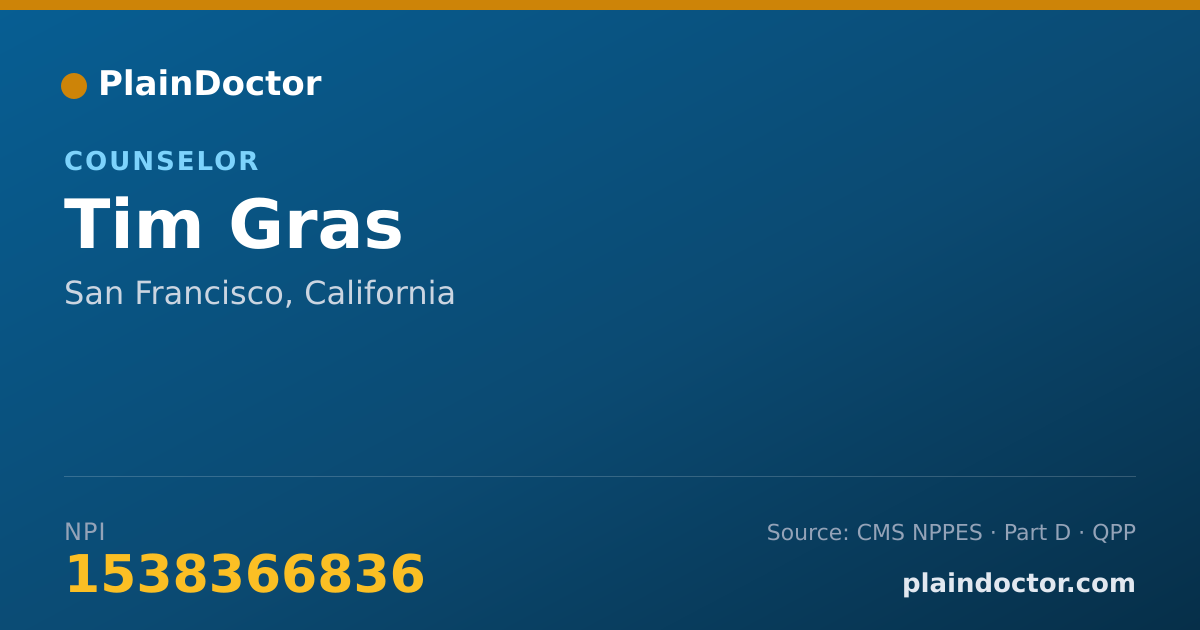 Shareable card for Tim Gras - Counselor, San Francisco, CA