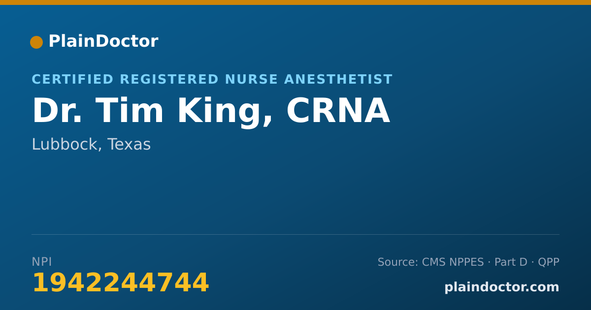 Shareable card for Tim King, CRNA - Certified Registered Nurse Anesthetist, Lubbock, TX