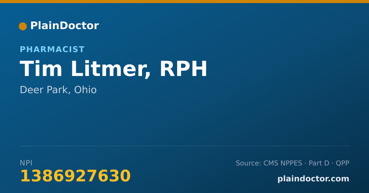 Shareable card for Tim Litmer, RPH - Pharmacist, Deer Park, OH
