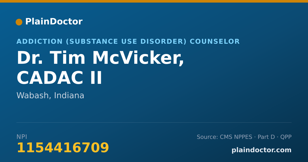 Shareable card for Tim McVicker, CADAC II - Addiction (Substance Use Disorder) Counselor, Wabash, IN