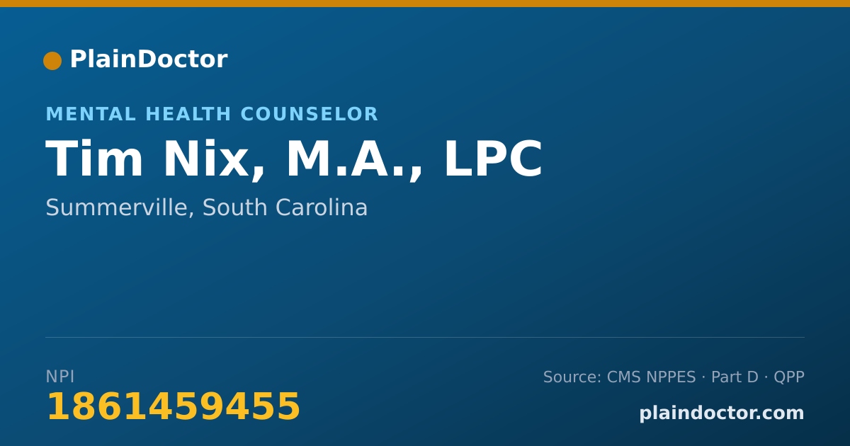 Shareable card for Tim Nix, M.A., LPC - Mental Health Counselor, Summerville, SC