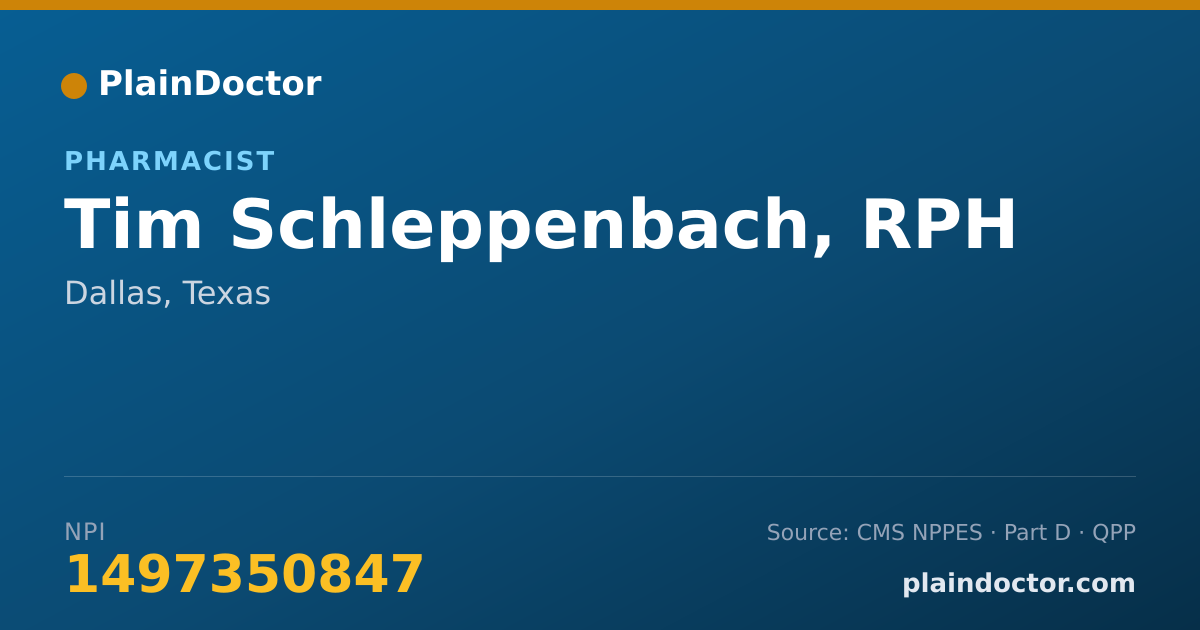 Shareable card for Tim Schleppenbach, RPH - Pharmacist, Dallas, TX