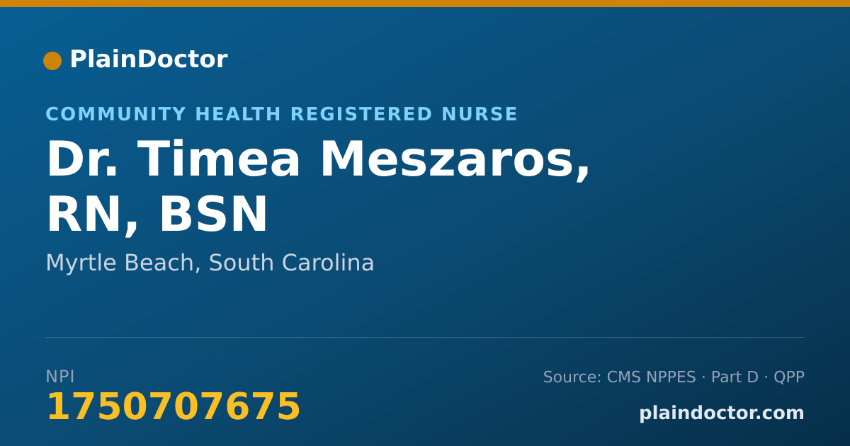 Shareable card for Timea Meszaros, RN, BSN - Community Health Registered Nurse, Myrtle Beach, SC