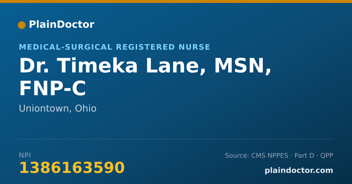 Shareable card for Timeka Lane, MSN, FNP-C - Medical-Surgical Registered Nurse, Uniontown, OH