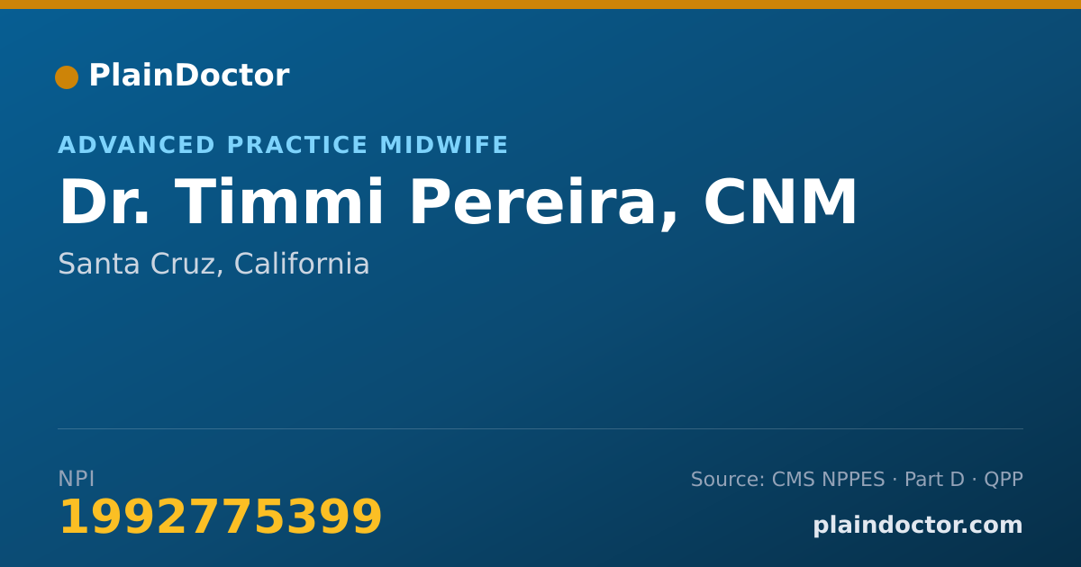 Shareable card for Timmi Pereira, CNM - Advanced Practice Midwife, Santa Cruz, CA