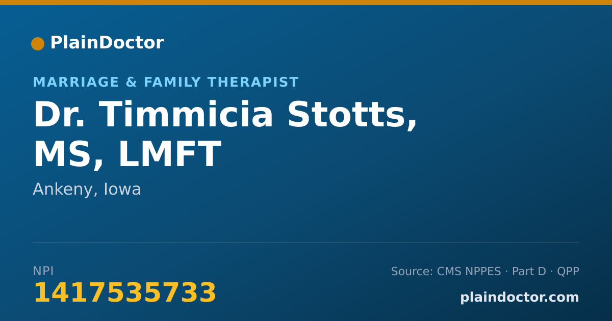 Shareable card for Timmicia Stotts, MS, LMFT - Marriage & Family Therapist, Ankeny, IA