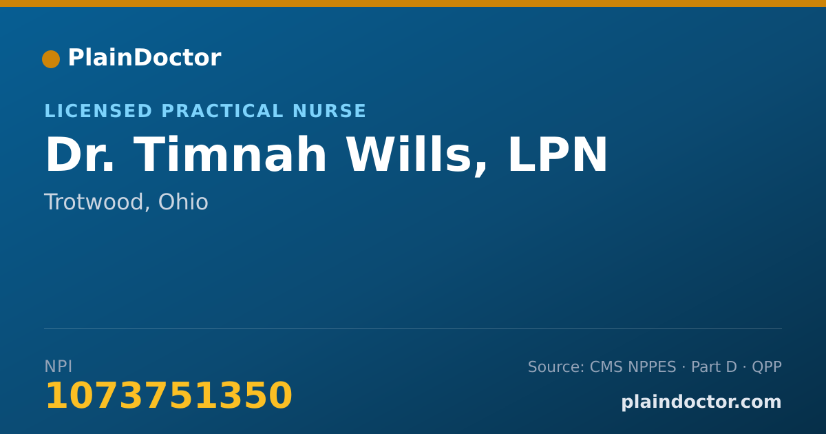 Shareable card for Timnah Wills, LPN - Licensed Practical Nurse, Trotwood, OH