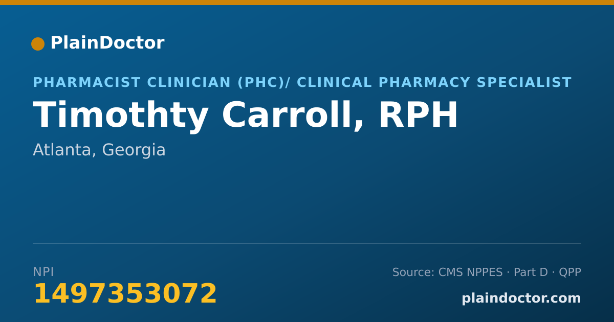 Shareable card for Timothty Carroll, RPH - Pharmacist Clinician (PhC)/ Clinical Pharmacy Specialist, Atlanta, GA