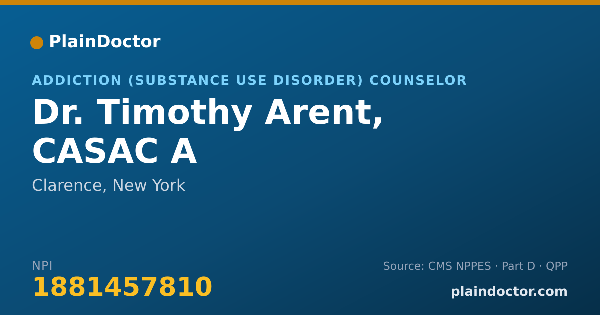 Shareable card for Timothy Arent, CASAC A - Addiction (Substance Use Disorder) Counselor, Clarence, NY