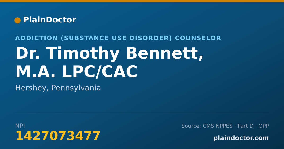 Shareable card for Timothy Bennett, M.A. LPC/CAC - Addiction (Substance Use Disorder) Counselor, Hershey, PA