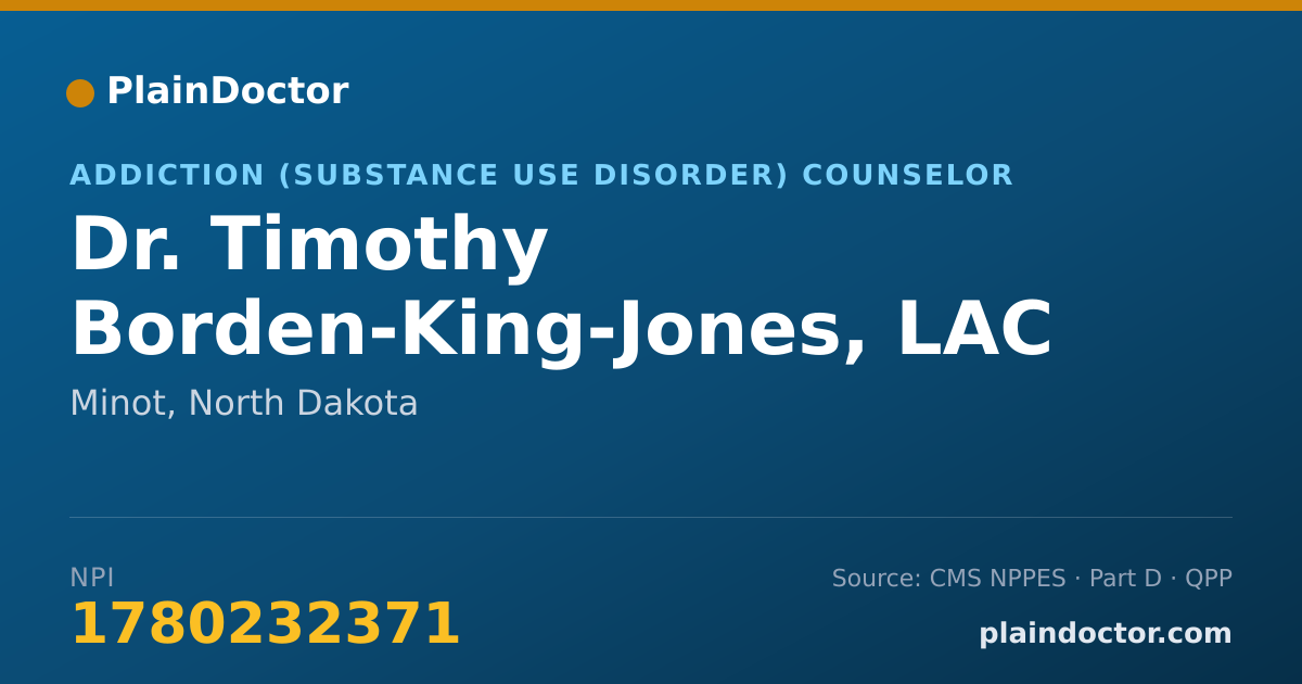 Shareable card for Timothy Borden-King-Jones, LAC - Addiction (Substance Use Disorder) Counselor, Minot, ND