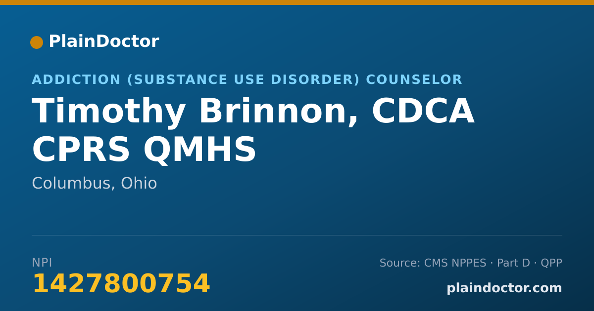 Shareable card for Timothy Brinnon, CDCA CPRS QMHS - Addiction (Substance Use Disorder) Counselor, Columbus, OH