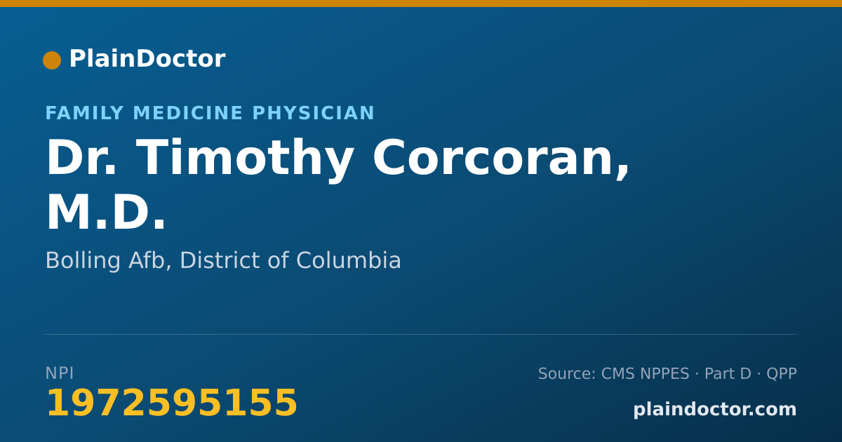 Shareable card for Timothy Corcoran, M.D. - Family Medicine Physician, Bolling Afb, DC