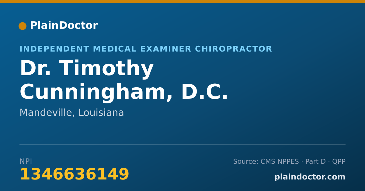 Shareable card for Timothy Cunningham, D.C. - Independent Medical Examiner Chiropractor, Mandeville, LA
