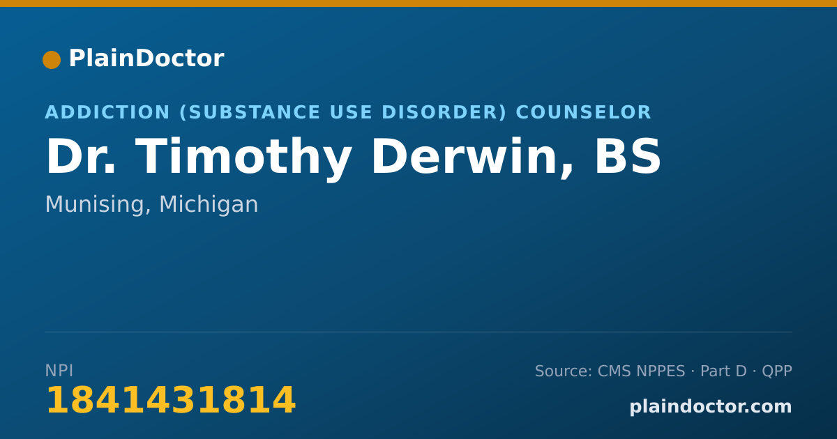 Shareable card for Timothy Derwin, BS - Addiction (Substance Use Disorder) Counselor, Munising, MI