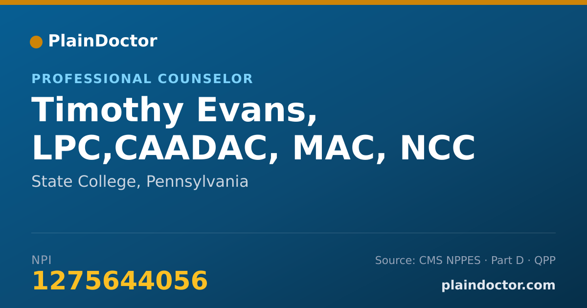 Shareable card for Timothy Evans, LPC,CAADAC, MAC, NCC - Marriage & Family Therapist, State College, PA