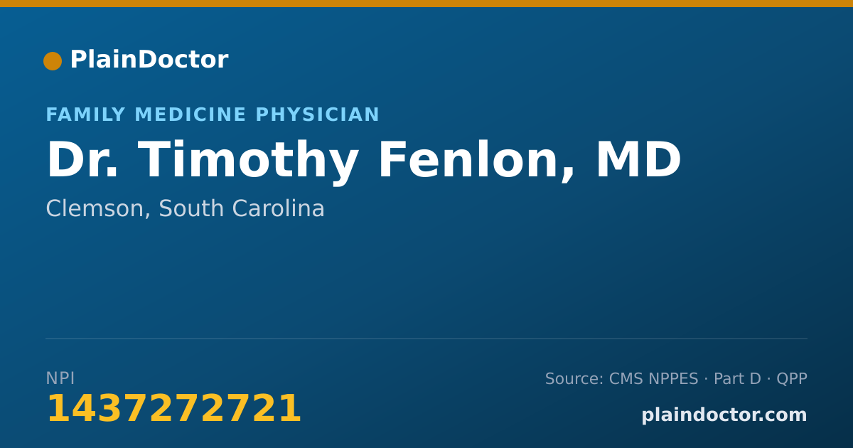 Shareable card for Timothy Fenlon, MD - Family Medicine Physician, Clemson, SC