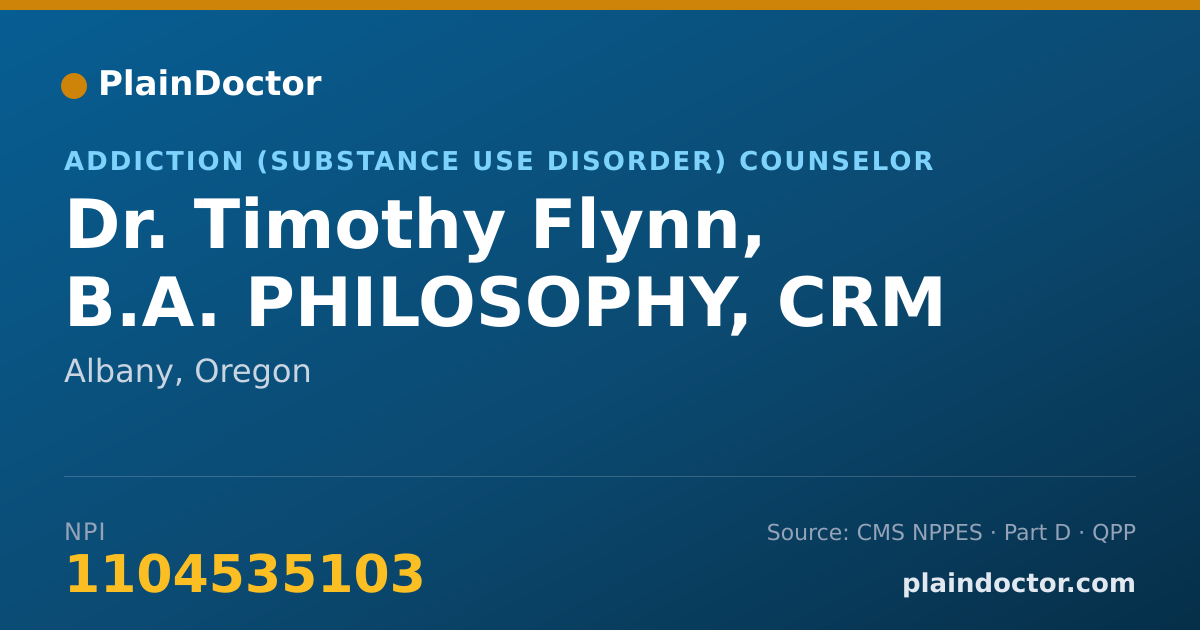 Shareable card for Timothy Flynn, B.A. PHILOSOPHY, CRM - Addiction (Substance Use Disorder) Counselor, Albany, OR