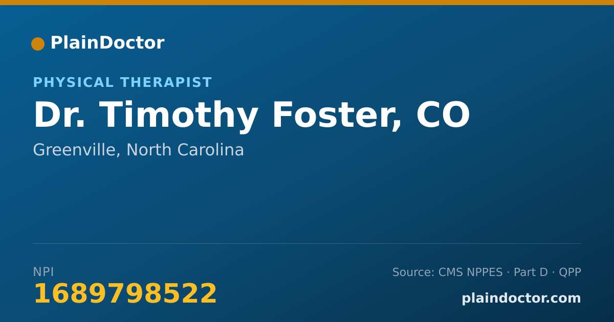 Shareable card for Timothy Foster, CO - Physical Therapist, Greenville, NC