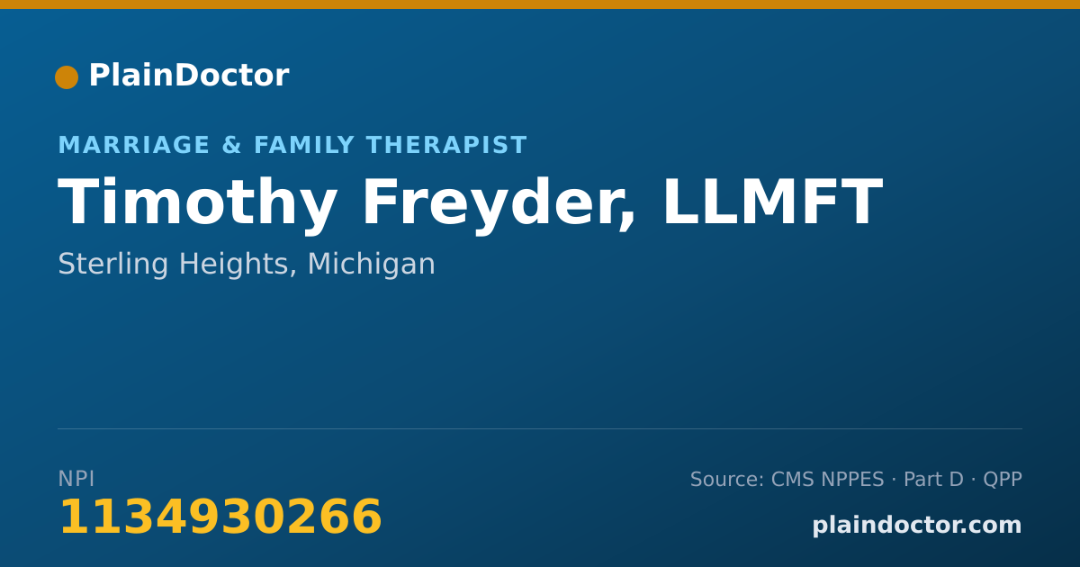 Shareable card for Timothy Freyder, LLMFT - Marriage & Family Therapist, Sterling Heights, MI
