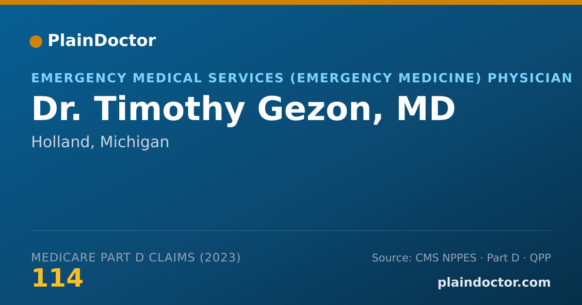 Shareable card for Timothy Gezon, MD - Emergency Medical Services (Emergency Medicine) Physician, Holland, MI