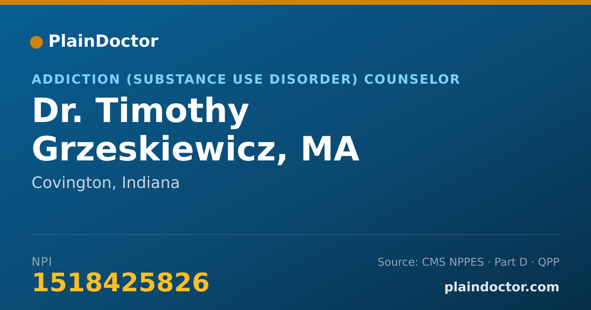 Shareable card for Timothy Grzeskiewicz, MA - Addiction (Substance Use Disorder) Counselor, Covington, IN