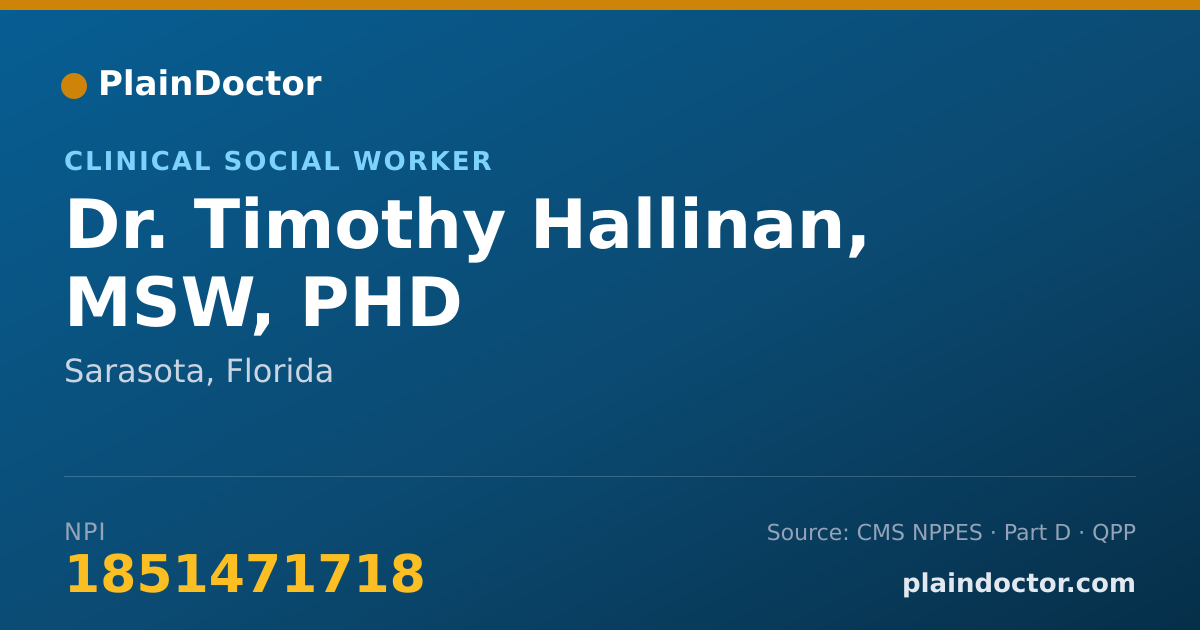 Shareable card for Timothy Hallinan, MSW, PHD - Clinical Social Worker, Sarasota, FL