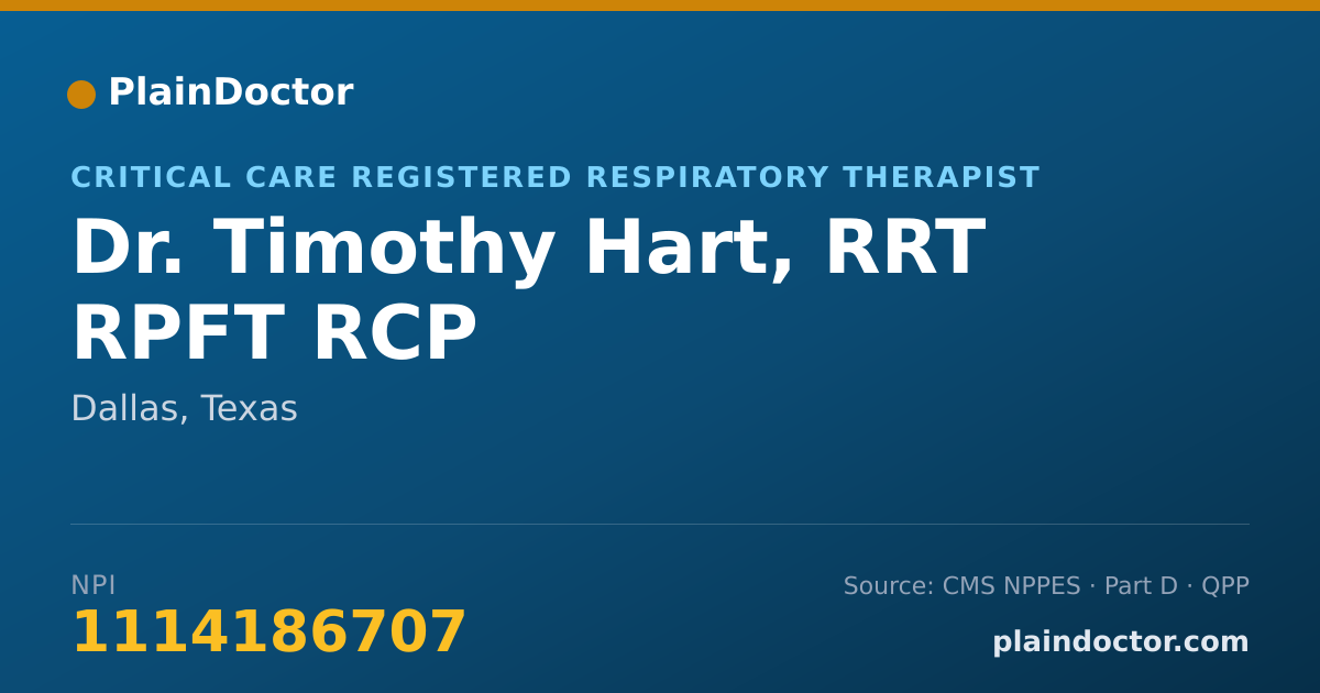Shareable card for Timothy Hart, RRT RPFT RCP - Critical Care Registered Respiratory Therapist, Dallas, TX