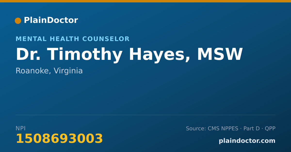 Shareable card for Timothy Hayes, MSW - Mental Health Counselor, Roanoke, VA