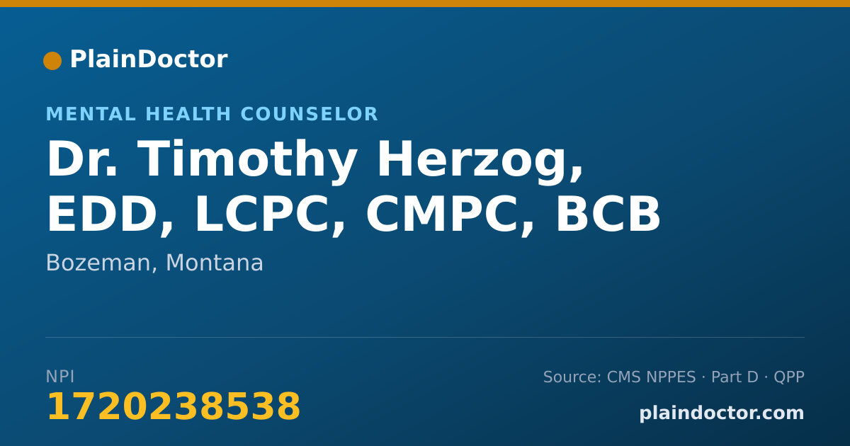 Shareable card for Timothy Herzog, EDD, LCPC, CMPC, BCB - Mental Health Counselor, Bozeman, MT