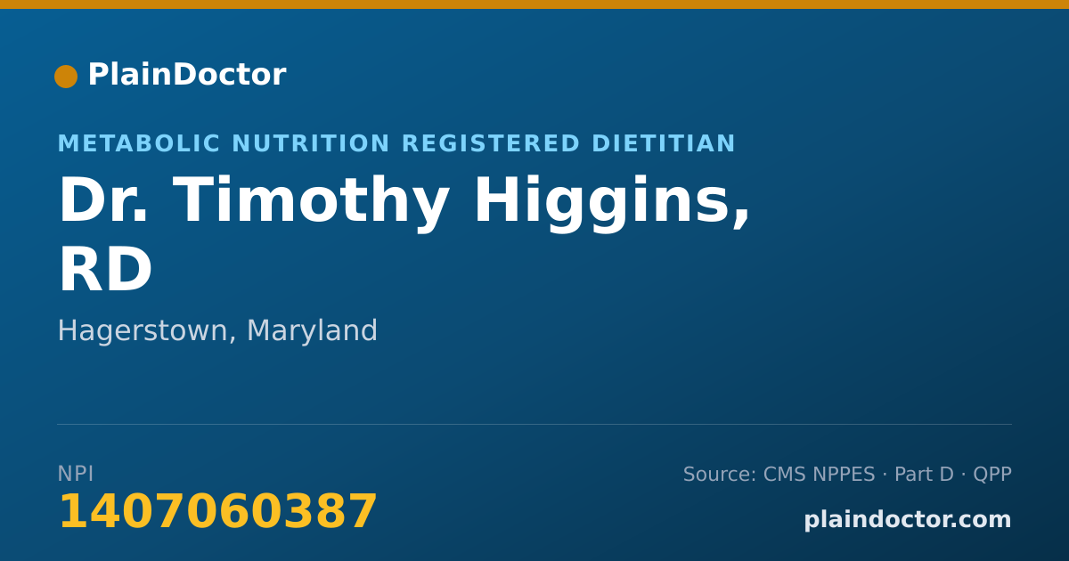 Shareable card for Timothy Higgins, RD - Metabolic Nutrition Registered Dietitian, Hagerstown, MD