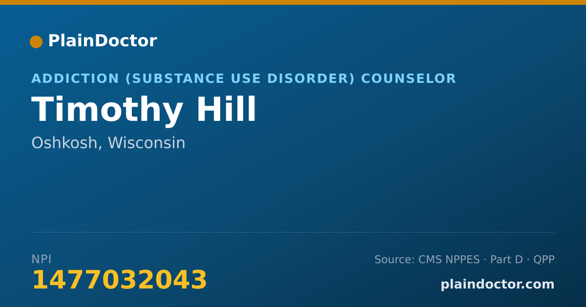 Shareable card for Timothy Hill - Addiction (Substance Use Disorder) Counselor, Oshkosh, WI