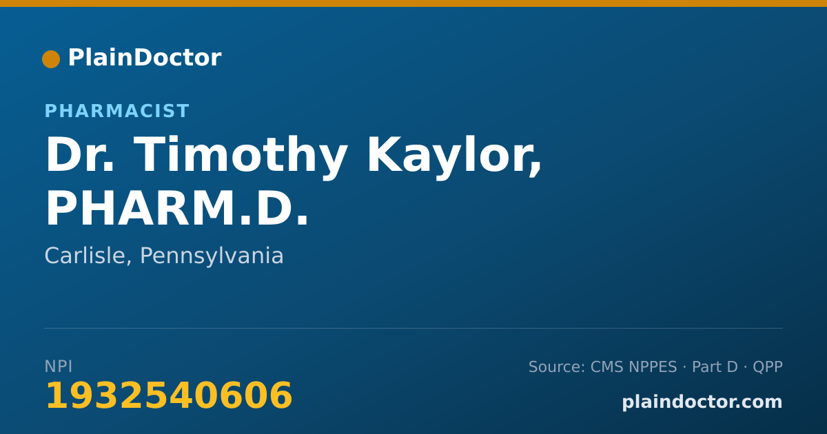 Shareable card for Timothy Kaylor, PHARM.D. - Pharmacist, Carlisle, PA