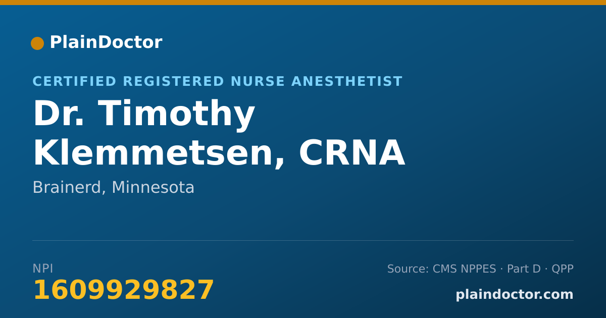 Shareable card for Timothy Klemmetsen, CRNA - Certified Registered Nurse Anesthetist, Brainerd, MN